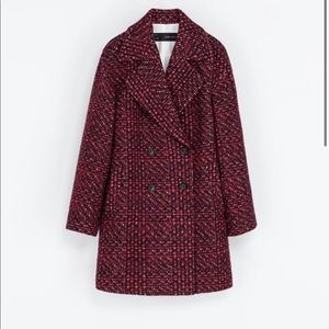 Zara Wool Tweed Boucle Oversized Boyfriend Coat SM